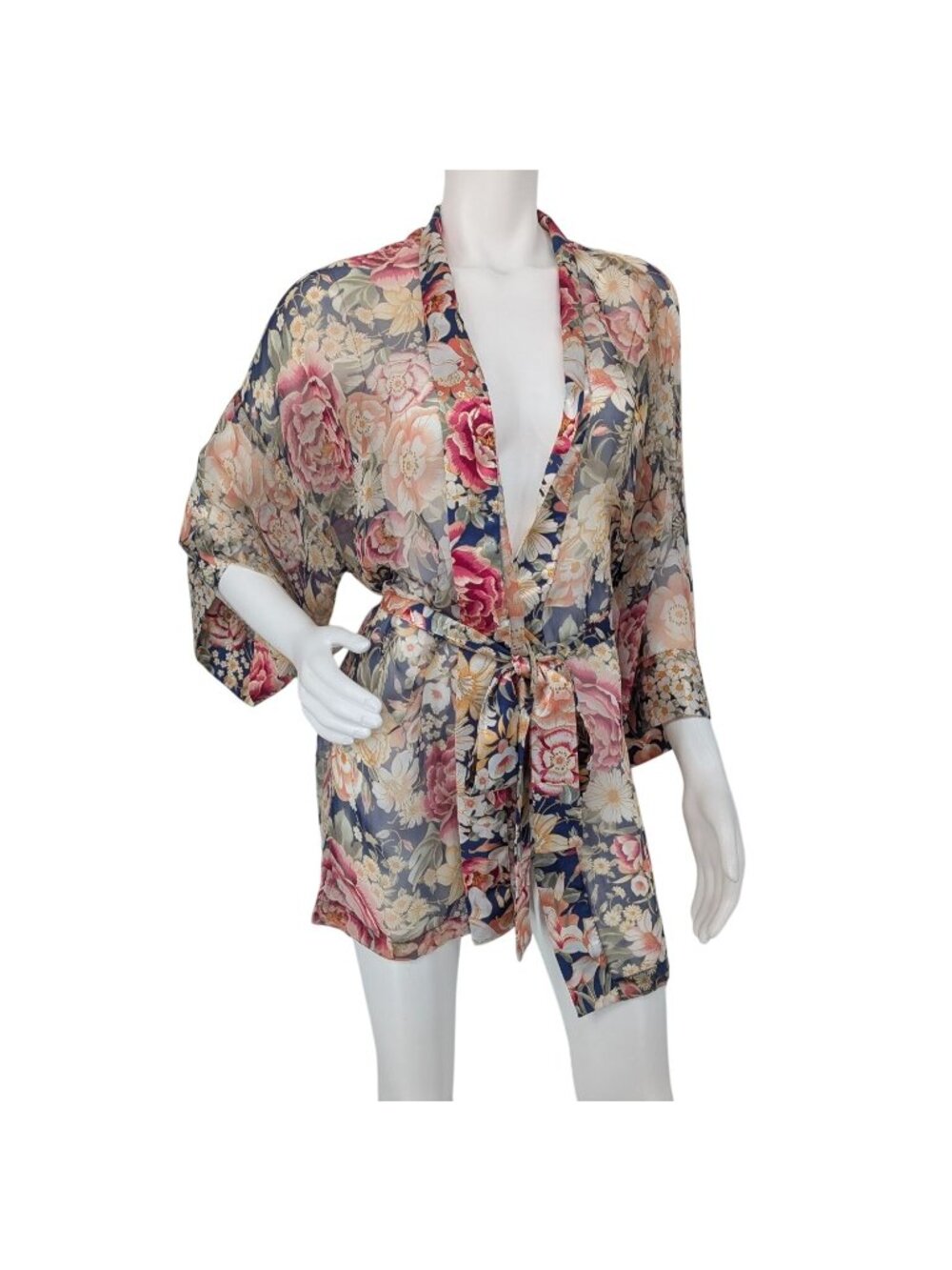 Vtg Victorias Secret Floral Chiffon Kimono Robe Romantic Tie Waist Y2K One Size